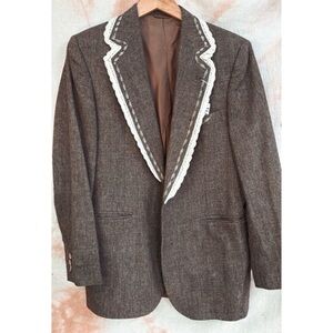 Tweed Blazer with hand embellished White Lace Trim - One of a Kind!